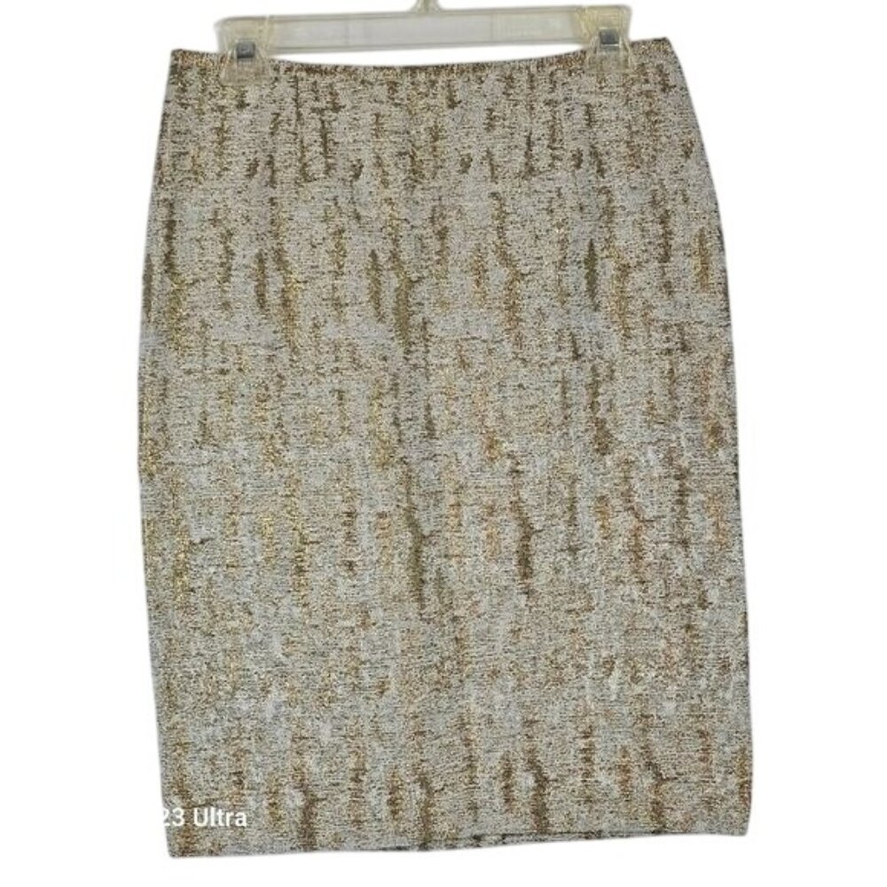Calvin Klein Pencil Skirt Sz 4 Gold Metallic Accent Holiday Party Office Festive